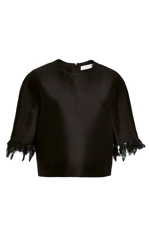 Carolina Herrera Feather Embroidered Mikado Top — UFO No More